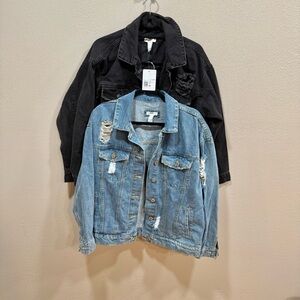 🖤 💙 100% Cotton Distressed Forever 21 Denim Coats Jean Jacket Size Medium Black